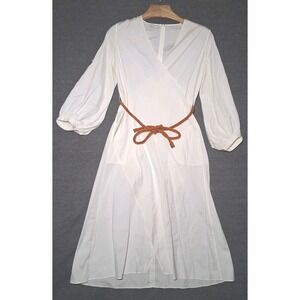 Veronique Leroy Paris Women Belted Midi Dress Size 38 Ivory Overlay Front Pocket